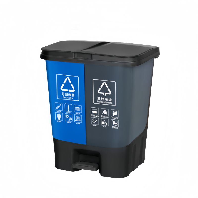 塑料脚踏分类垃圾桶高清大图