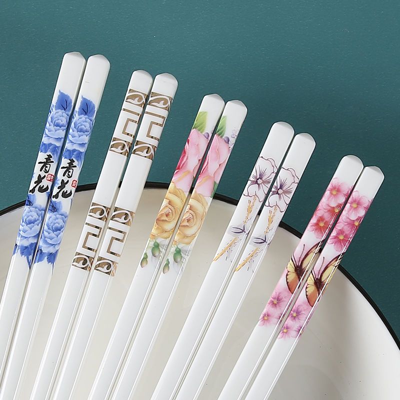 陶瓷筷子档中式骨瓷筷子健康环保防霉防滑温可消毒家用筷子红玫瑰无孔