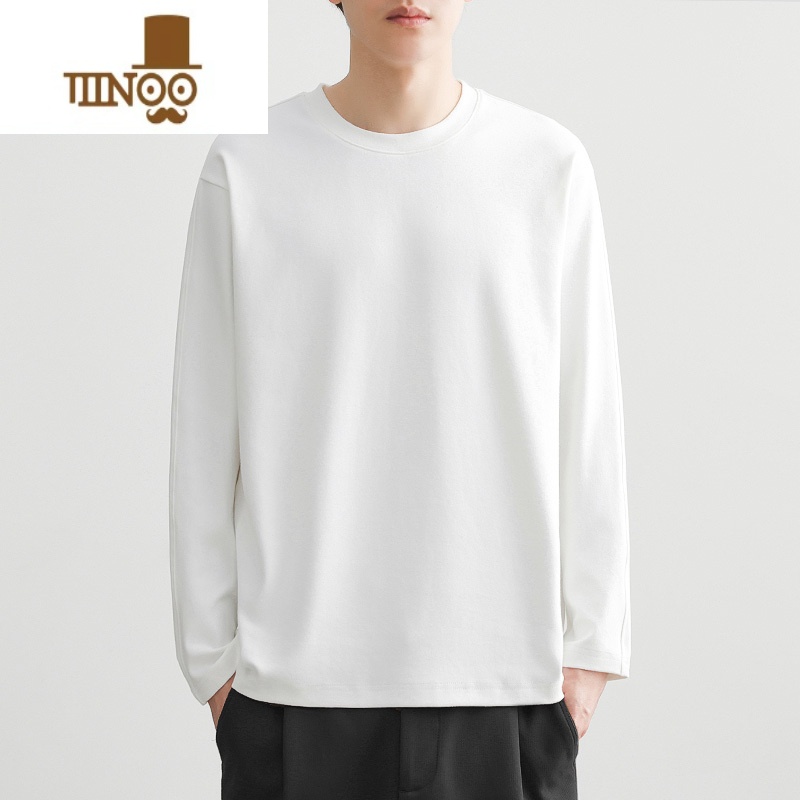 YANXU280G长袖T恤男士2023秋季新款宽松圆领休闲内搭打底衫厚