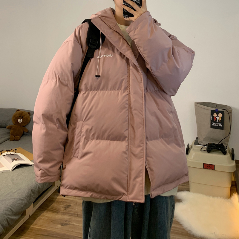 YUANSU冬装新款韩版字母刺绣连帽棉衣外套情侣百搭宽松保暖面包服棉服潮棉衣
