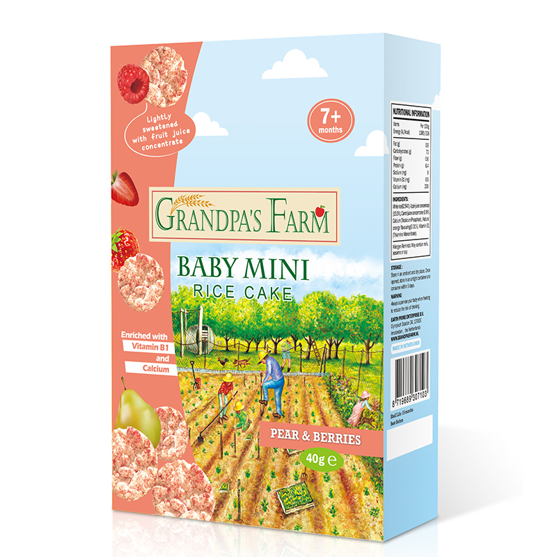 爷爷的农场 欧洲进口宝宝水果磨牙饼干婴幼儿零食小吃磨牙棒 梨子浆果味米饼 40g/盒