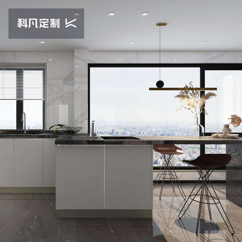 科凡全屋定制橱柜定制餐厨一体开放式厨房石英台台面收纳家用厨柜预付
