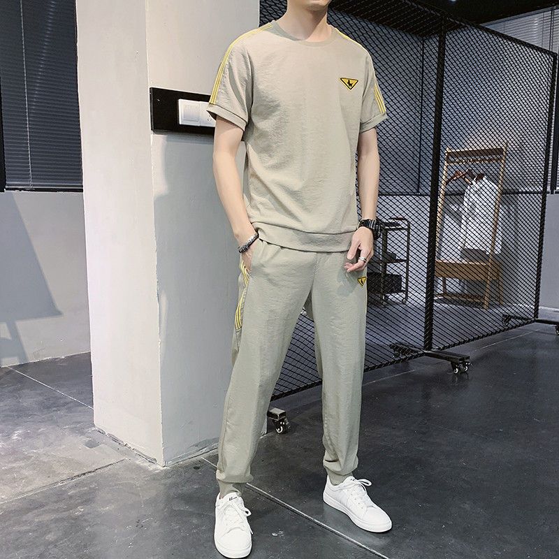 梵克公牛夏季短袖t恤男简约韩版流男士休闲套装纯色时尚牌男装t恤搭配