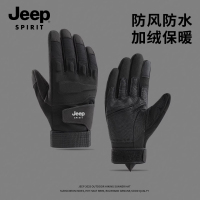jeep吉普保暖战术手套冬季户外登山骑行防风耐磨防滑加厚摩托车男 均码 黑色防滑耐磨御寒保暖