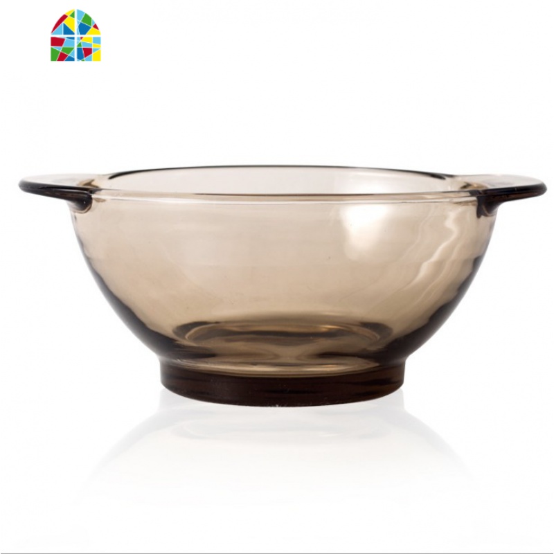 两只装 北欧茶色无铅钢化透明玻璃米饭水果甜品碗双耳沙拉微波碗 FENGHOU 钢化双耳碗《1个装》高清大图