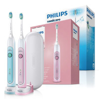 【情人套装粉绿】飞利浦（Philips）充电式声波震动电动牙刷HX6761+HX6711两分钟计时成人牙刷31000转