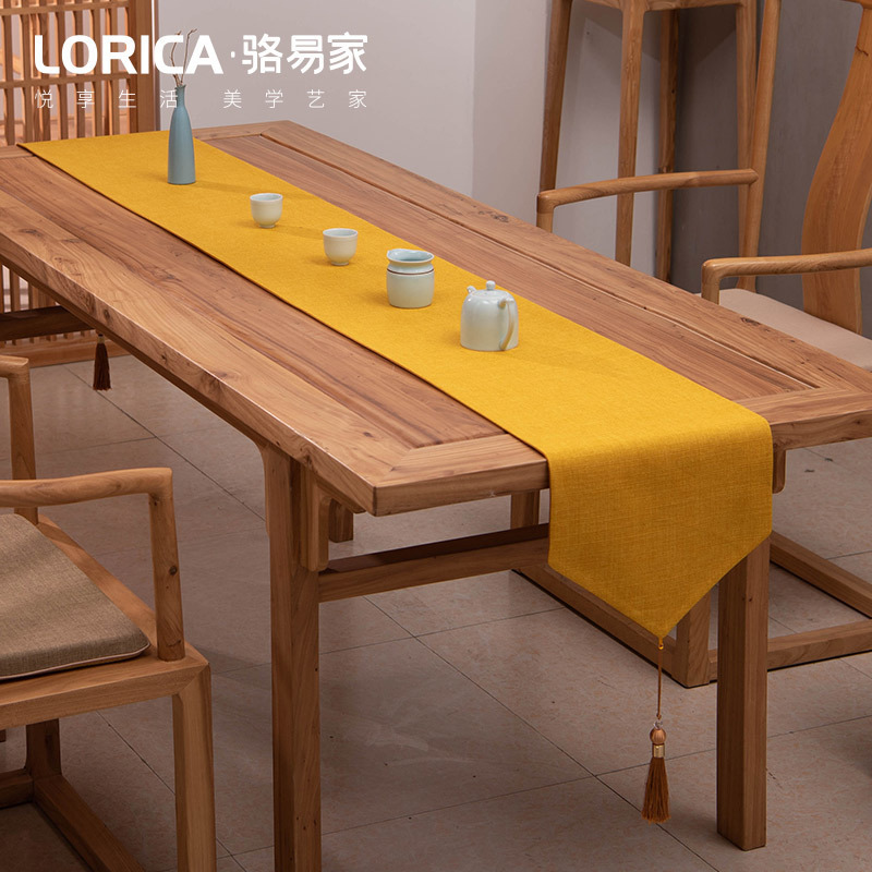 新中式桌旗禅意纯色棉麻茶几餐桌布日式长条北欧现代简约五斗柜布 平织-黄色 定制专拍