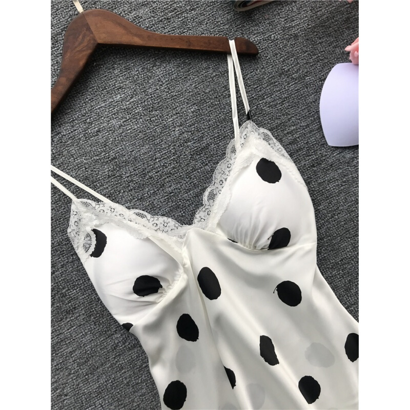 波迷娜(BOMINA)睡衣女两件套丝绸吊带短裤带胸垫波点可外穿家居服