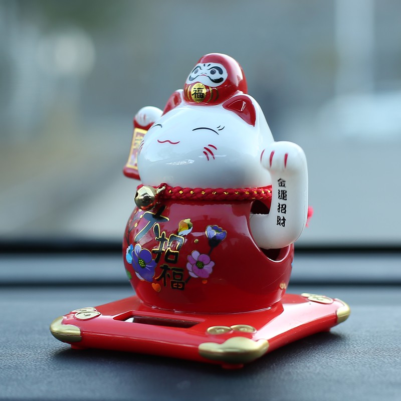 猫太阳能摇手汽车摆件陶瓷小可爱创意车内装饰礼品 三维工匠 3.5寸蓝猫(太阳能摇手)猫高清大图