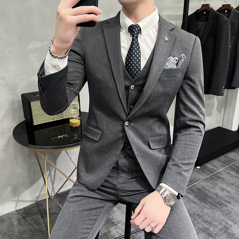 骄克雄狮(jankeleone)西装套装帅气新郎结婚西服婚礼男士三件套休闲