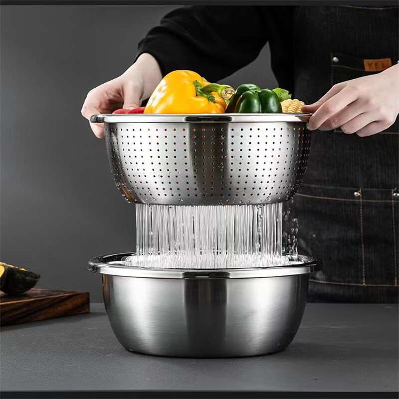 康厨亚(KANGCHUYA) KX5602-2 28cm实盆+28cm漏盆 不锈钢洗菜盆套装 (计价单位:套)高清大图