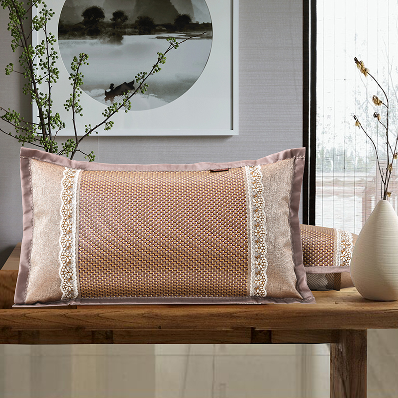 美帮汇夏天双面冰丝枕套夏凉枕头外套夏季凉席枕套仿藤枕头枕芯套 金玉满堂30*50cm/个 默认尺寸