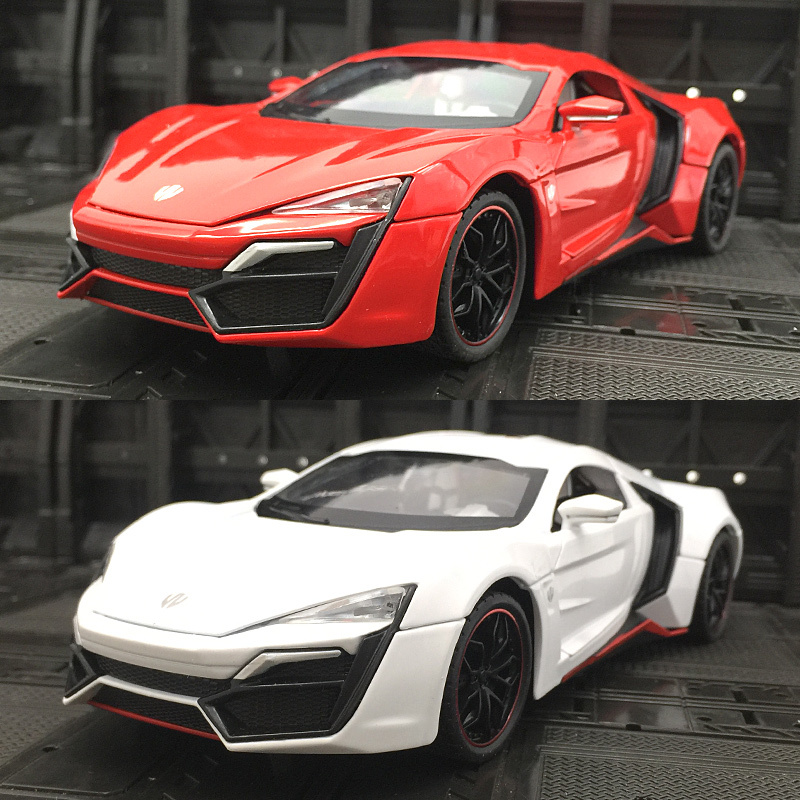 1比24莱肯跑车模型[白色-声光版] 1:24仿真莱肯lykan合金汽车模型