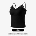 羊绒蚕丝保暖背心女带胸垫秋冬季无痕内搭打底保暖吊带背心女上衣 M【约110斤以内】 黑色【桑蚕丝锁温-带胸垫】