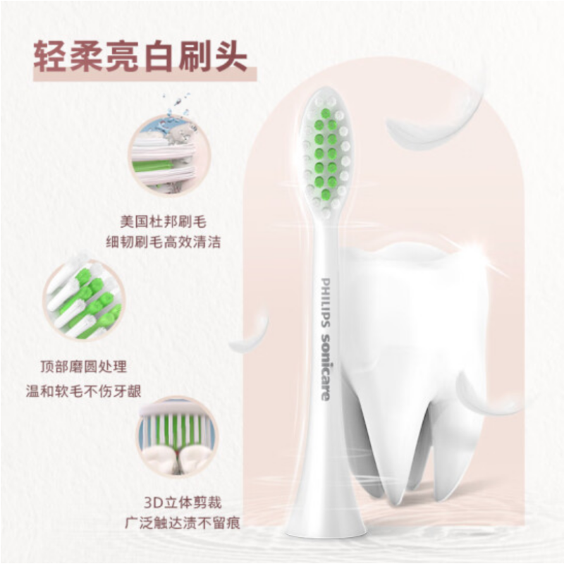 飞利浦(Philips) 电动牙刷 充电式声波震动 5种模式按摩刷头 精致旅行盒