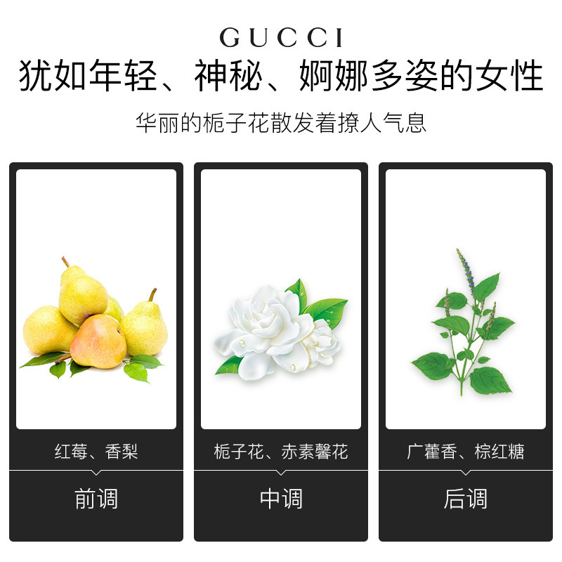 GUCCI古驰 绚丽栀子花50ml女士香水 持久清新留香 花果香调
