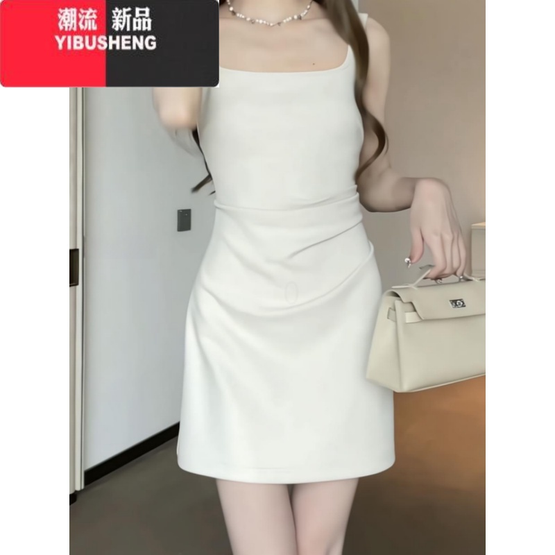 YIBUSHENG松本2024春季新款收腰显瘦设计感小个子褶皱背心吊带连衣裙女丧心高清大图