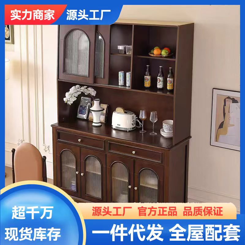 全实木酒柜家用客厅靠墙储物柜酒柜法式中古风餐边柜组合高清大图