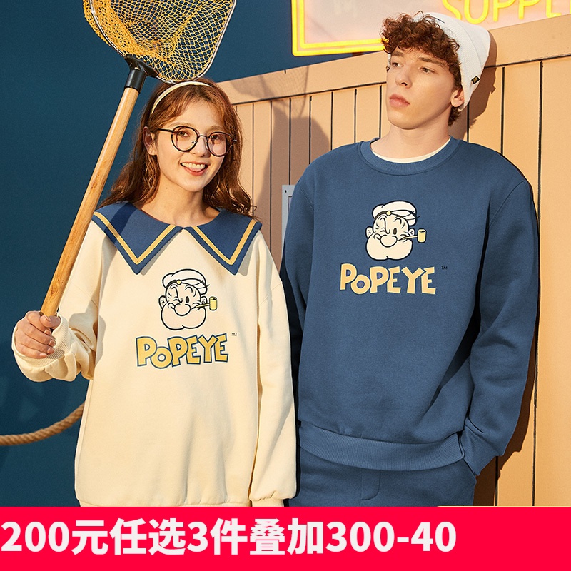 [2.5折价130元]大力水手联名唐狮冬新款情侣加绒卫衣男女领宽松