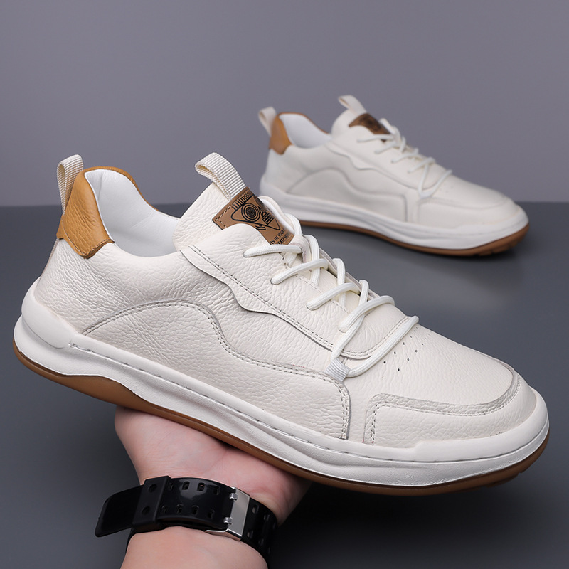 板鞋男2025新款头层牛皮透气简约休闲皮鞋潮流时尚小白鞋一件高清大图