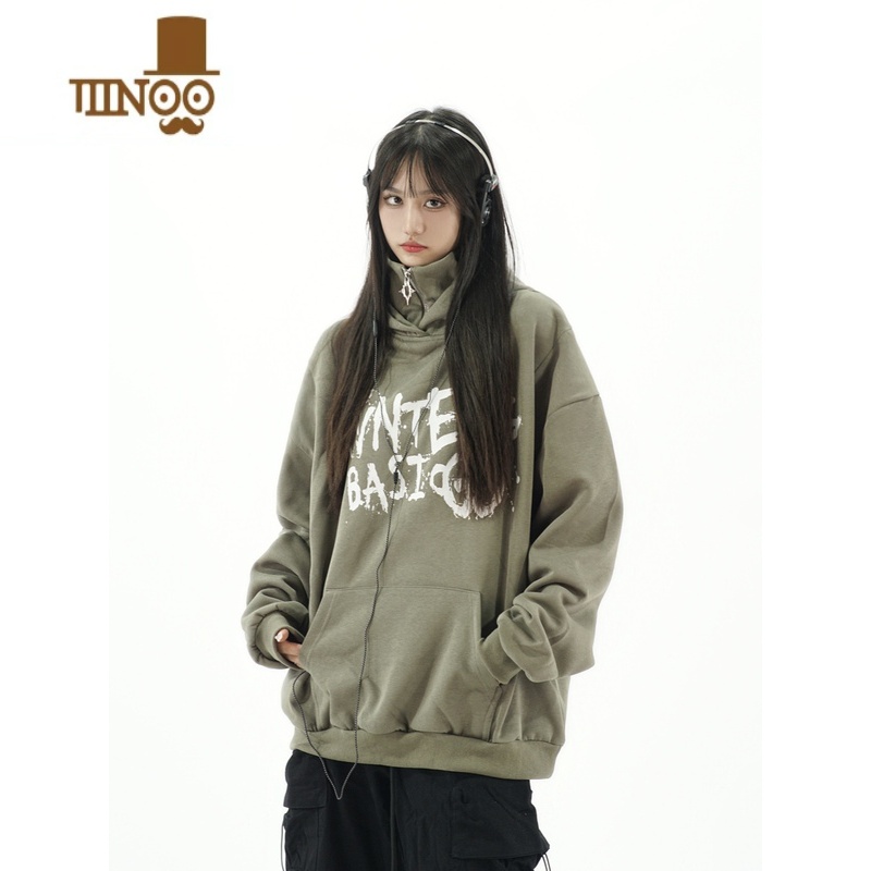 YANXUAmoeba美式高街拉链立领连帽卫衣小众设计感Vibe男女套头帽衫高清大图