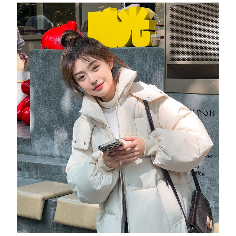 过膝棉衣女装2023年新款潮冬季加厚棉服宽松长款上衣韩版外套_71 白色 XL