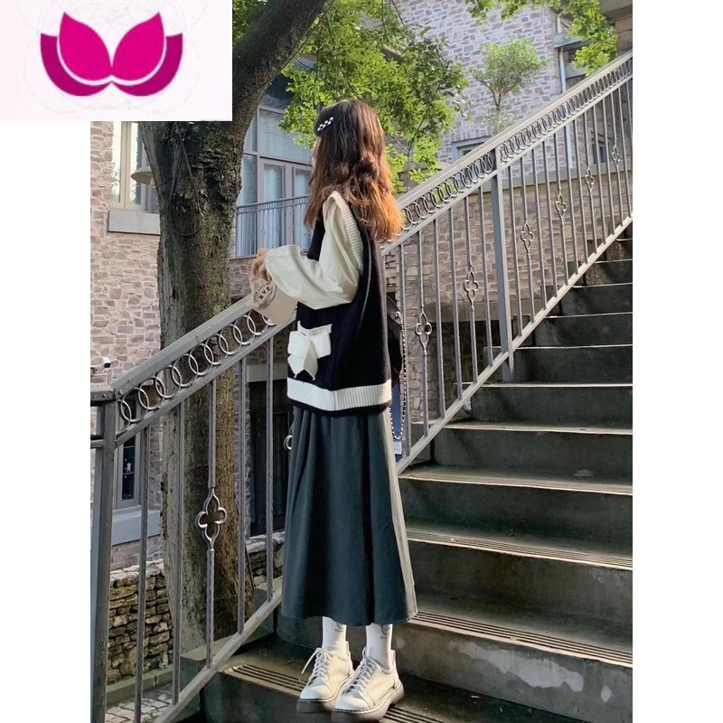 七斓女装温柔茶系穿搭早春装搭配一整套法式连衣裙子茶里茶气套装高清大图