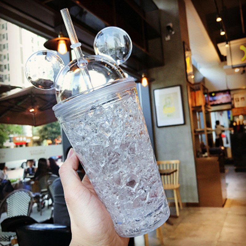 创意米奇双层吸管碎冰杯韩版潮流大容量成人奶昔冷饮果汁随手杯子米奇