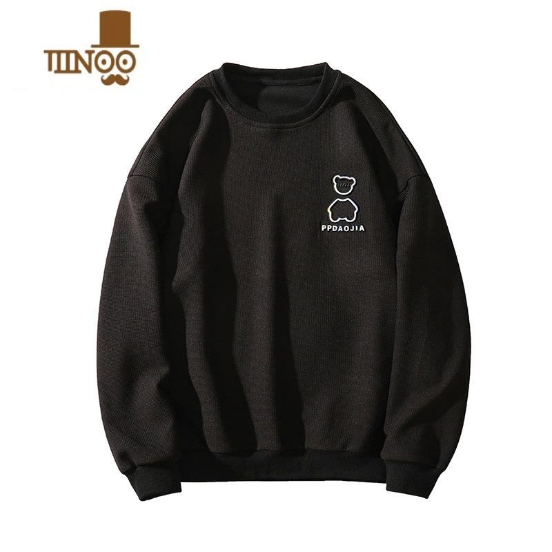 YANXU华夫格卫衣男港风圆领宽松长袖上衣潮牌初高中生外套冬图片