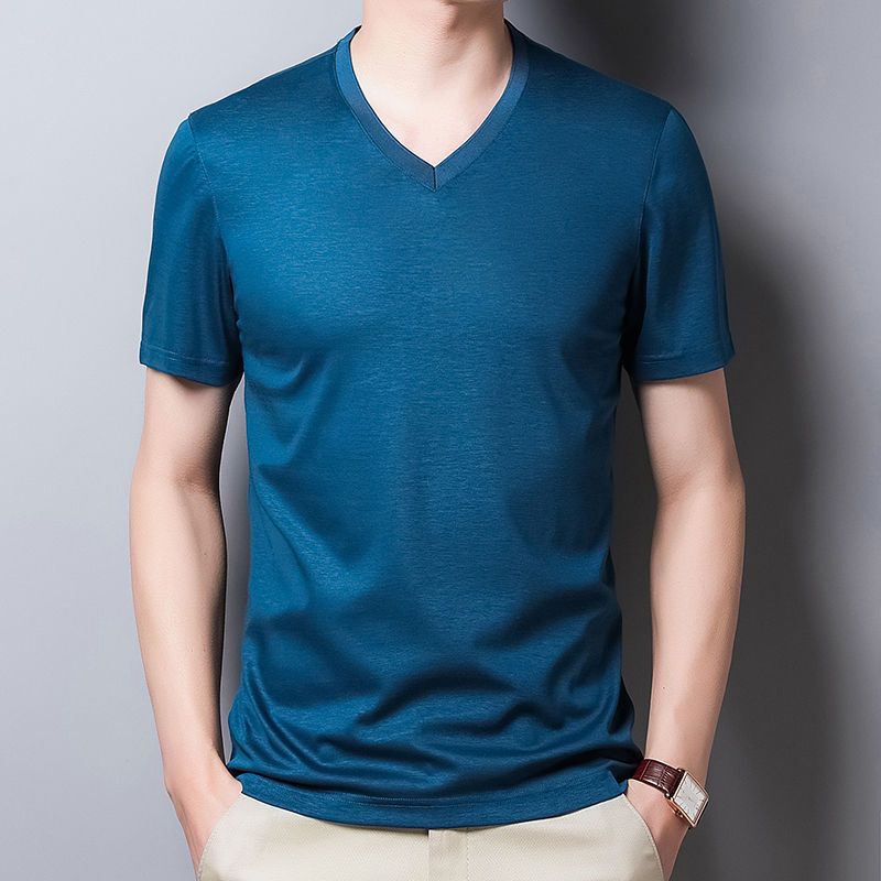 梵克公牛品牌花花南人短袖t恤男青年v领纯色棉套头t士