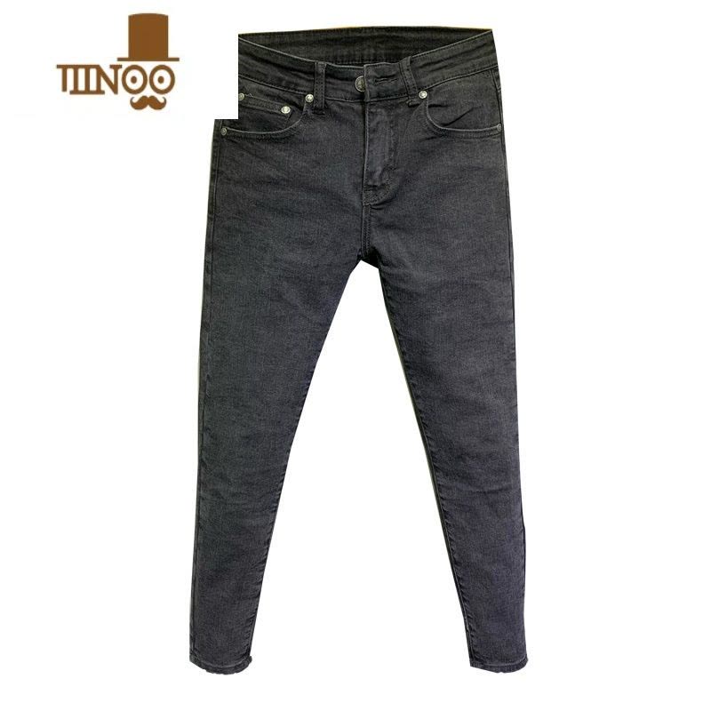 YANXU黑色牛仔长裤男潮牌2023夏季新款韩版休闲弹力修身小脚潮流九分裤图片