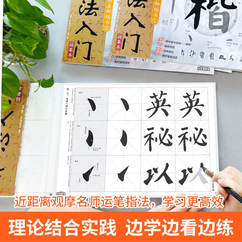 欧阳询书法描摹本+工具 [正版]楷书毛笔书法入门描红本 欧阳询颜真卿柳公权赵孟頫 笔划偏旁常用汉字 成人儿童学生6-18