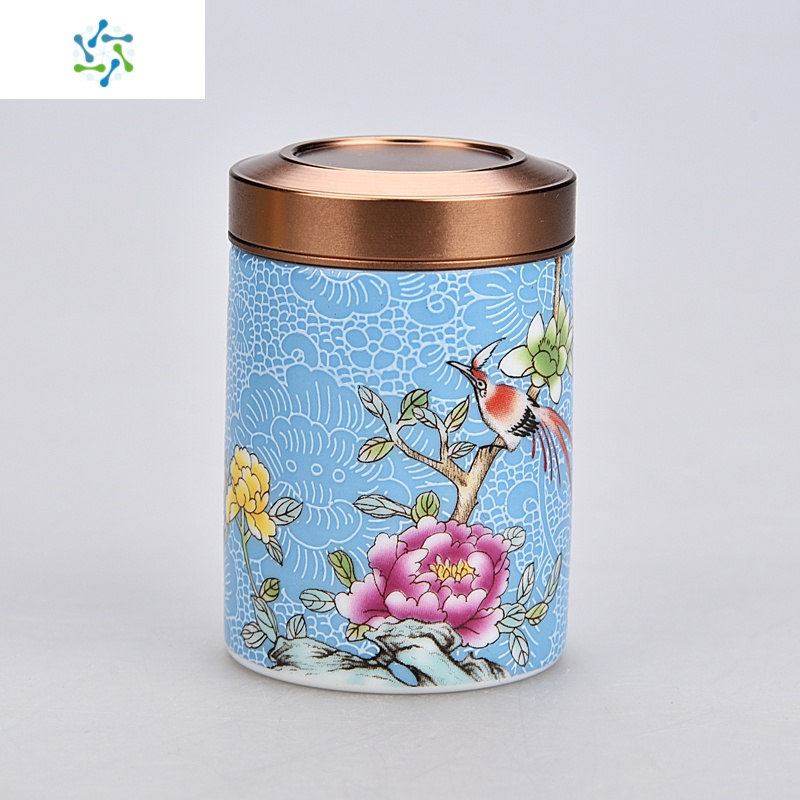 创意珐琅彩密封茶叶罐便携家用旅行陶瓷茶盒茶仓存茶罐储物罐 三维工匠 珐琅彩旅行罐-深绿茶具