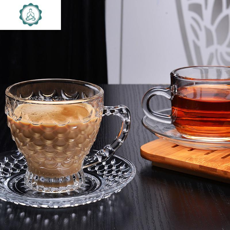 1杯1碟加厚耐热咖啡杯套装家用玻璃咖啡器具花茶泡茶杯碟带把透明 封后 经典款一杯一碟