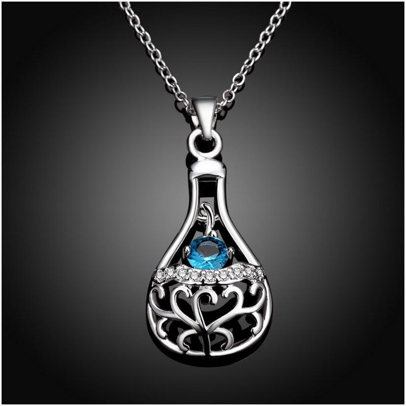 N086Women Silver Necklace 日韩优雅香水瓶坠项链女防过敏银饰送女朋友七夕情人节礼物