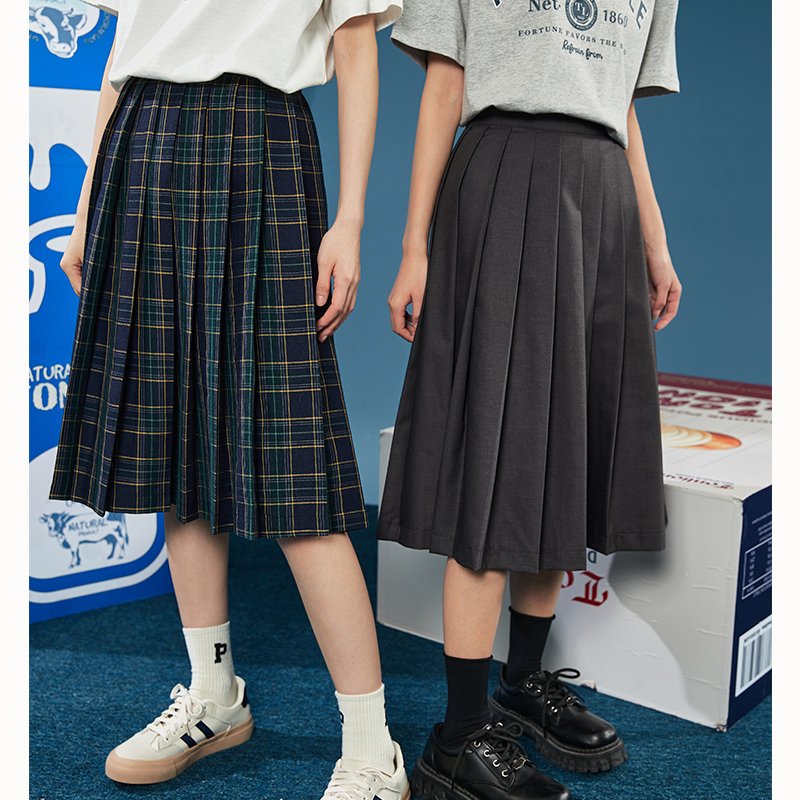 早春新款闺蜜半身裙女唐狮学院风格子裙高腰a字半身裙中长款