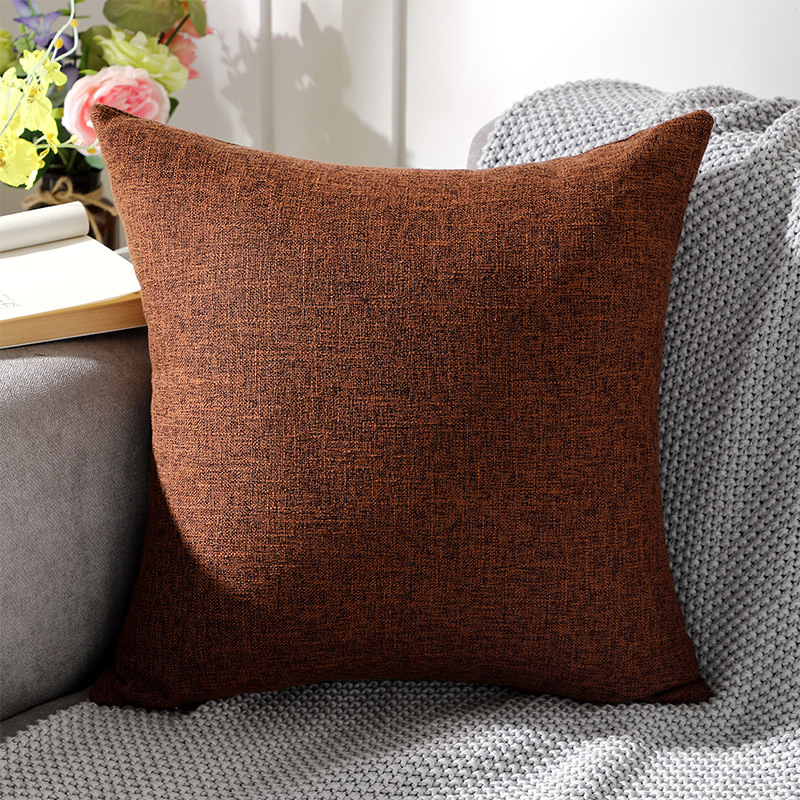 纯色加厚亚麻沙发抱枕靠垫客厅靠枕床头大号靠背抱枕套不含芯棉麻咖色