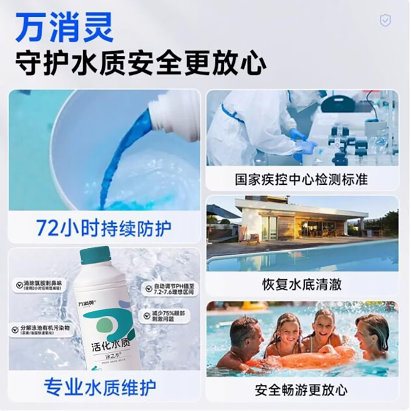 万消灵超氯水质活化剂游泳池温泉池有效解决氯臭增强消毒效果950ml/瓶高清大图