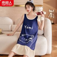 南极人睡裙女夏季棉背心2023年新款无袖薄款大码学生睡衣女夏天 M YQ1301背心睡裙