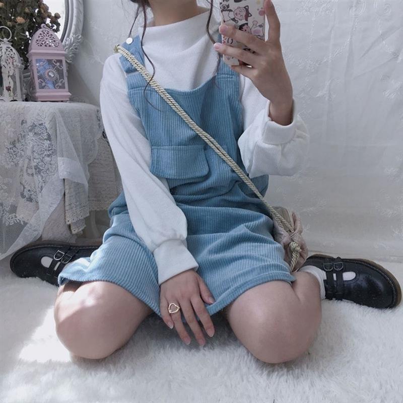 两件套新款学院风灯芯绒背带连衣裙子女内搭打底针织衫套装