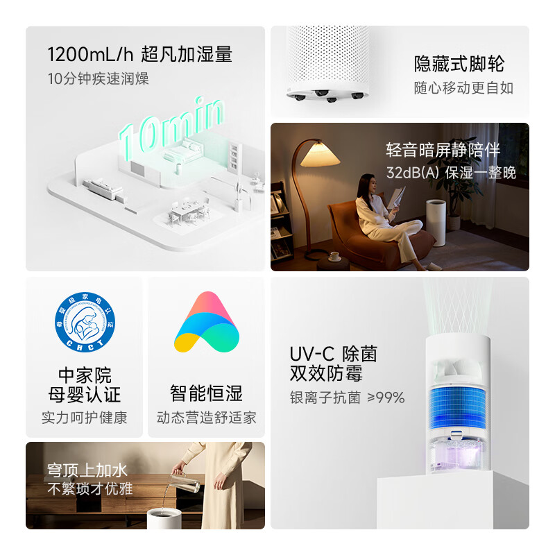 小米(MI)无雾加湿器3(1200) 米家卧室空调家用办公室桌面立式空气净化迷你低噪空气加湿婴儿孕妇纯净式蒸发空调加湿器高清大图