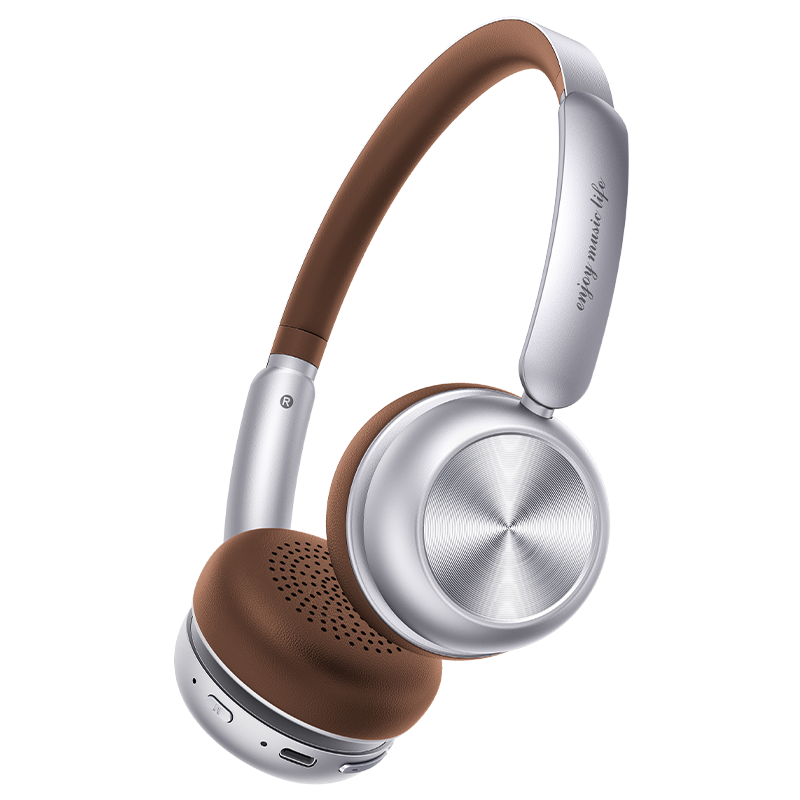 品存(picun)复古头戴式美拉德风无线蓝牙一拖二轻巧耳机 银棕色 R2高清大图