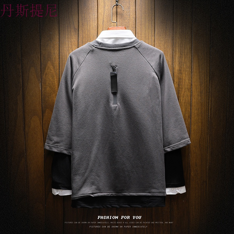 迷彩韩版潮流卫衣青年假两件上衣服男宽松秋衣长袖T恤打底衫体恤