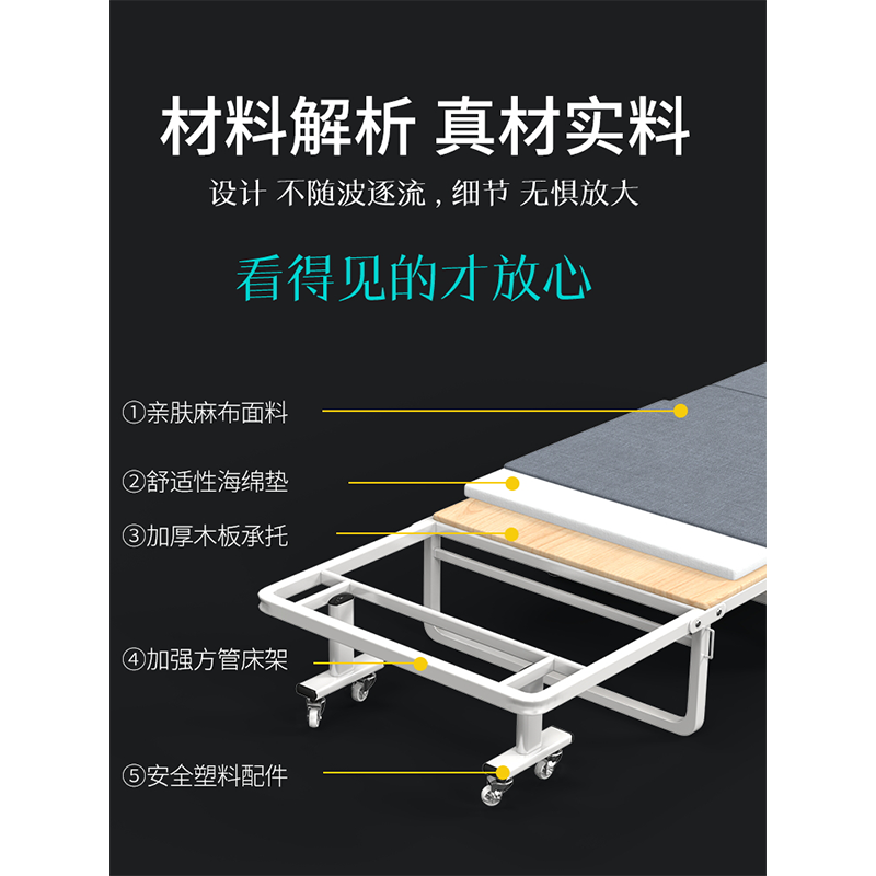 易瑞斯折叠床单人午休床便携简易三折海绵床办公室午休床现代家用成人午睡床行军床 三折款深情啡