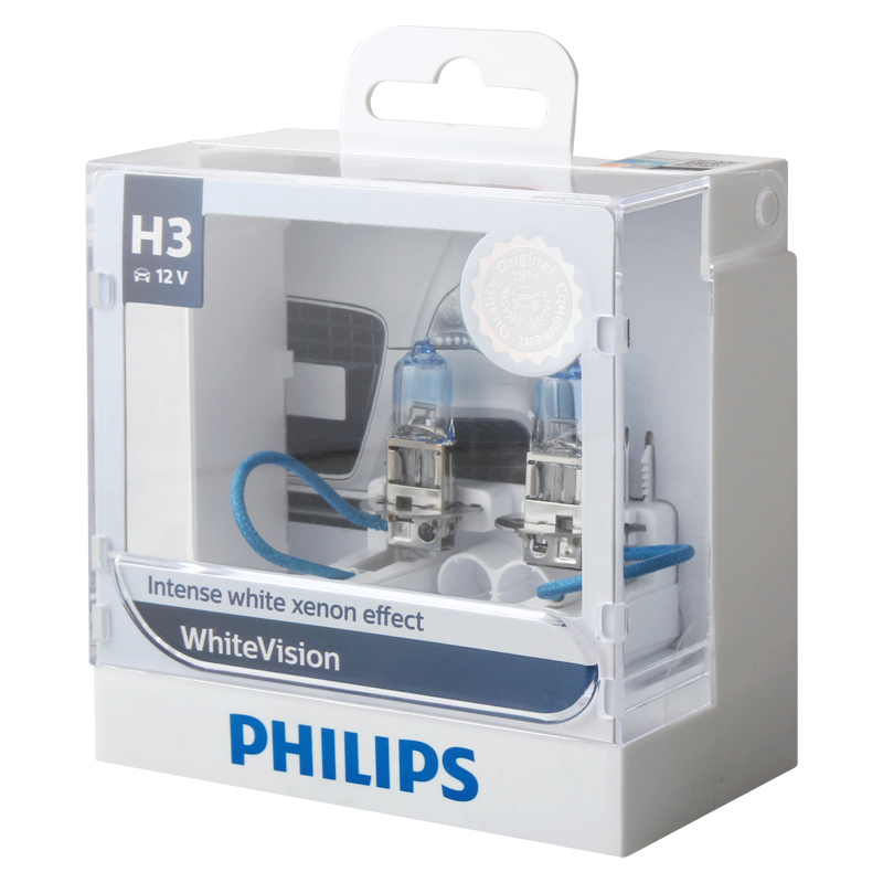 飞利浦(PHILIPS)璀璨之光H3升级型汽车灯泡大灯灯泡近光灯远光灯卤素灯2支装 增亮60%时尚白光