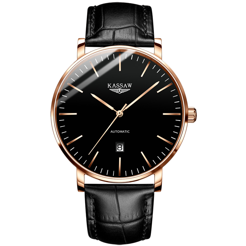 卡梭(KASSAW)手表男自动机械表时尚商务时装表超薄皮带日历男表K862G