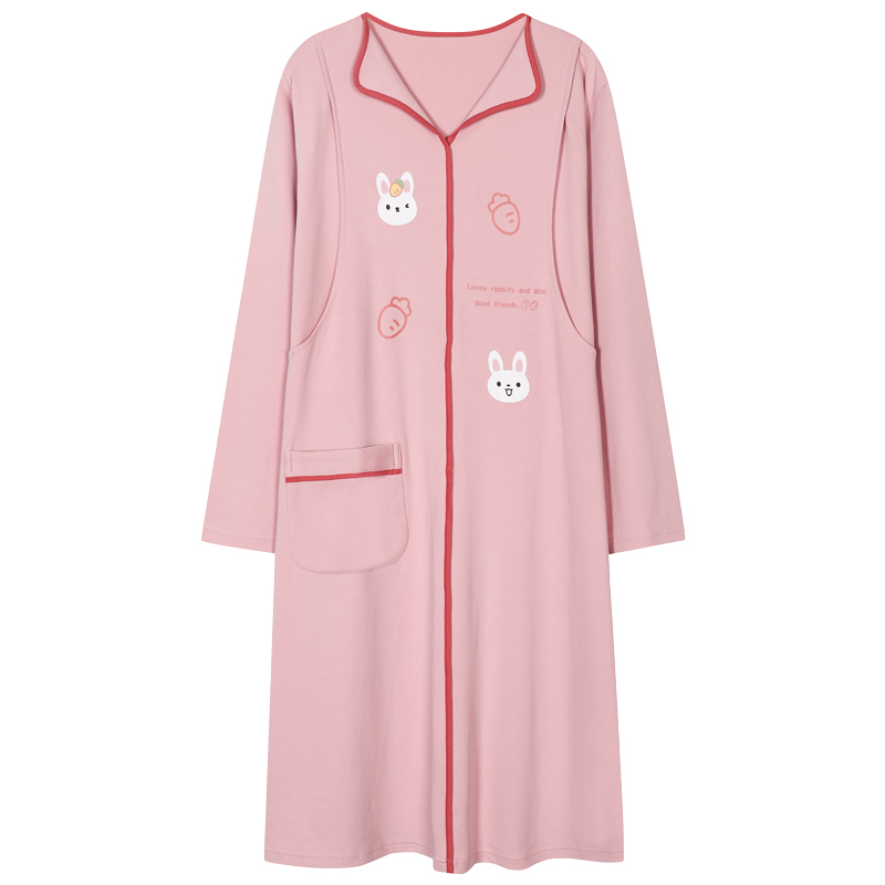 猫人睡裙100%纯棉带胸垫孕妈妈哺乳月子服睡衣可外穿家居服套装高清大图