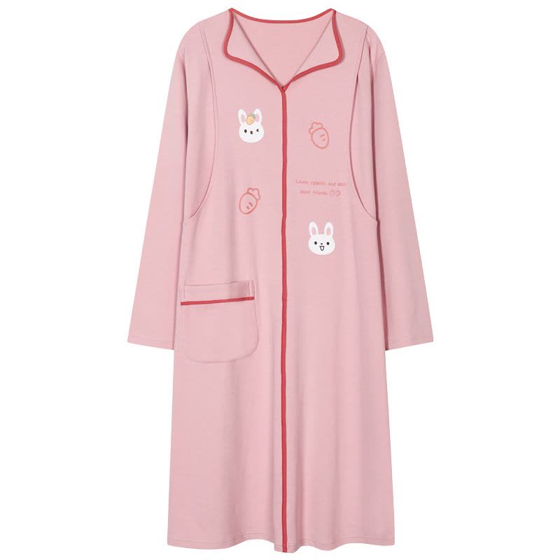 猫人睡裙100%纯棉带胸垫孕妈妈哺乳月子服睡衣可外穿家居服套装图片