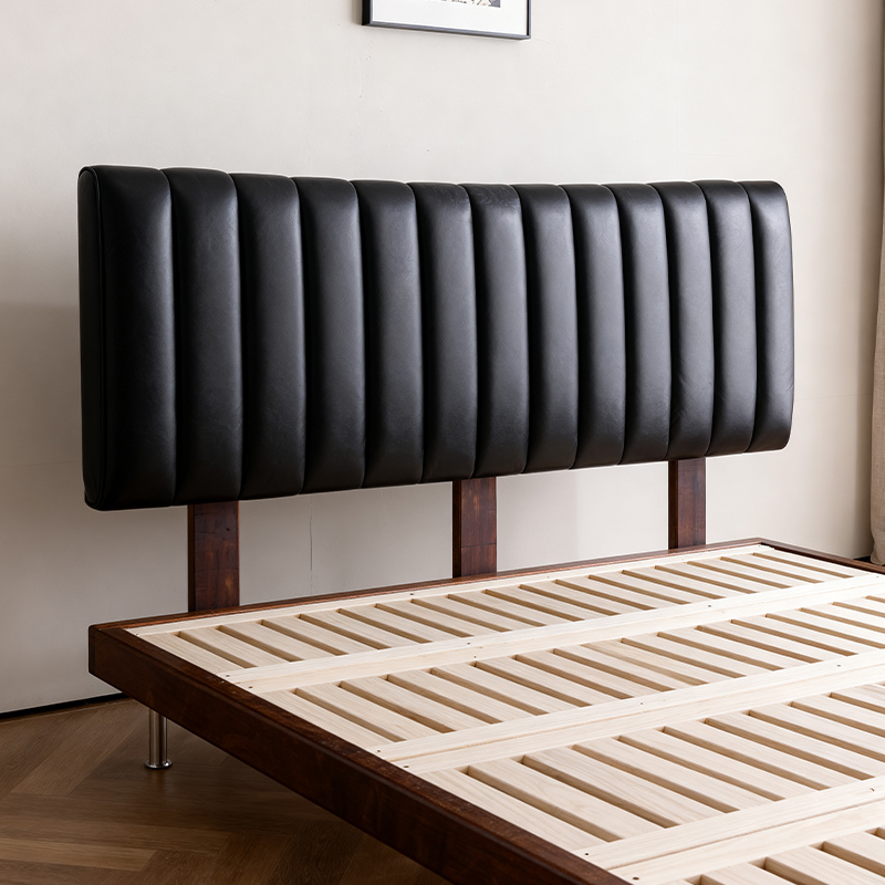 实木床超薄床钢琴键包豪斯高脚床双人床主卧床卧室床婚床皮艺软包床高清大图