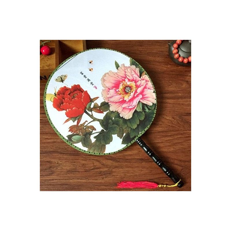 中丝绸扇布扇绢扇宫女扇子团扇宫廷圆扇子女士舞蹈特价扇子|富贵满堂